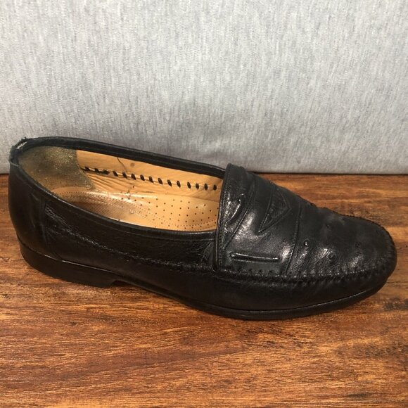 Mezlan Mario‎ Ostrich Soft Black Leather Slip On Loafers Men Size 7.5 M main image 3